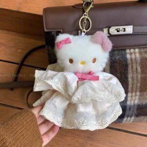 ULEEK Christmas Kawaii Sanrio Keychain Hello Kitty Bag Pendant Wedding Dress Skirt Plushie Hello Kitty Plush Doll Toy Animals Stuffed Toys Gift