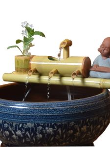 Modern Minimalist Bamboo Water Feature Ceramic Fountain Office Desk Decoration Fish Pond Filter Running Water Ornament Stone Basin