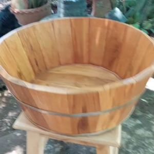 อ่างไม้(ไม่กันน้ำรั่ว) ถังไม้ อ่างไม้อเนกประสงค์ทรงปากกว้าง ขนาด 50x20cm ถังไม้สัก งานไม้ อ่างไม้ขนาดใหญ่ สำหรับแช่ของ