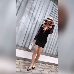 Renda baru musim panas wanita langsing patut lengan panjang bersulam bunga ibu bergaya atas