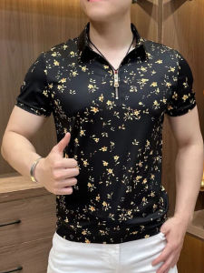Áo Thun Nam Tay Ngắn Thời Trang Mùa Hè in Hoa Cổ Polo Nửa Khóa Áo Thun Nam Thời Trang Mát Mẻ