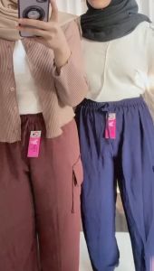 Celana Jogger Cargo Crinkle airflow // Celana Jogger Cargo Wanita Dewasa Kekinian