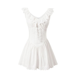 Original White Lace Sweet Short Sleeve Waist-accentuating Fluffy Camisole Dress