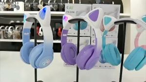 STN-28 Pro LED Color Light Cat Ear Bluetooth Headphone with Microphone HiFi Stereo Headphone Wireless Headset with Mic