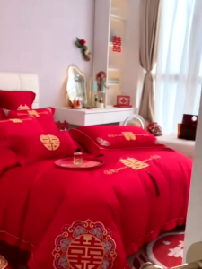 DREAMLUX 1800TC Ice Silk Cooling Bedsheet Set 7IN1 With Comforter Red Wedding Cadar Sejuk AirconRoom