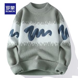 ROMON | Lormen Mens Round Neck Knitted Sweater Thickened Casual Base Layer Shirt Fashionable Winter Warm Loose Fit Knitwear