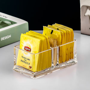 Tea Bag Storage Box Coffee Sugar Bag Cotton Swab Desktop Sundries Home Use and Commercial Use Acrylic Plastic Compartment Shelf