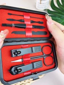 Stainless Steel 7 In 1 Manicure Pedicure Tool Set Grooming Portable Beauty Kit Travel With Case Nail Clipper Scissor