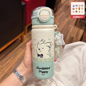 Cốc Giữ Nhiệt Kids 316 Thép Không Gỉ Cốc Nước Hai Lỗ Hình Con Bò Bằng Nhựa PP Dung Tích 520ml Dành Cho Học Sinh