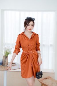 เดรสเชิ้ตทวิสหน้า มีสมอคหลัง เนื้อผ้าซาตินโมนิก้า ป้าย VERA