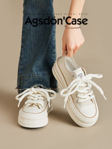 Agsdon | Womens Winter Casual Platform Soft Sole Canvas Sneakers White