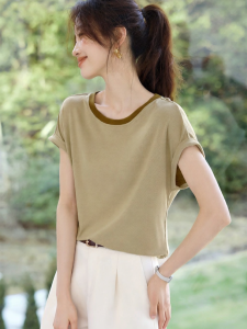 MOHANYIMEI | Casual Stylish Contrast Color Round Neck Short Sleeve T-Shirt