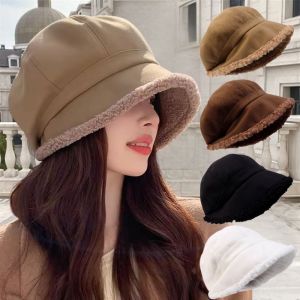 Beret Hat Women Winter Octagonal Hats For Women Retro Solid Color Velvet Cap Female Warm Bucket Hat