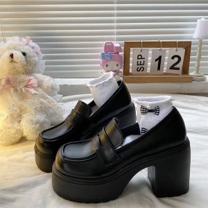Black High Heel Thick Bottom Single Shoes Womens 2024 New JK Uniform Style Fashion Loafers Uppers Made of Cow Leather