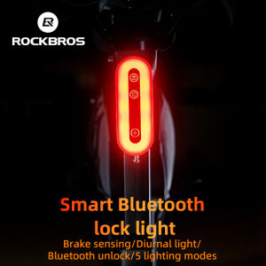 ROCKBROS Bicycle Taillight Smart Brake Sensing IPX6 Waterproof MTB Road Bike Rear Light with Smart Bluetooth Lock 2 in 1 Multifunctional Cycling Taillight Lock
