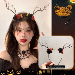 เครื่องประดับผมแบบหน้ากากสัตว์ป่า หมวกทรงหางม้าสีแดง ตกแต่งผมแบบน่ารักและกลัวสำหรับงานปาร์ตี้วันฮาโลวีน