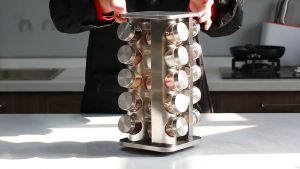 Gold jar Combination of stainless steel rotating spice jars 20pcs glass spice bottle