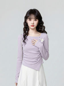 ZISUO | Asymmetrical Ruffle Slimming Long Sleeve T-Shirt Innerwear