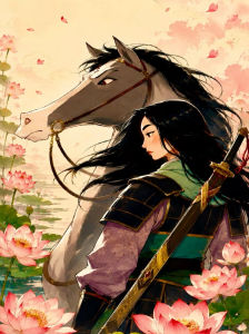 Bandai | Oil Painting By Number Anime Style Warrior Woman with Horse DIY Wall Art Decor for Home Living Room Bedroom Office Unframed