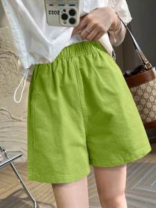 กางเกงขาสั้นทรงหลวมสำหรับใส่ทำงานสไตล์เกาหลีสำหรับผู้หญิงในช่วงฤดูร้อน กางเกงขายาวเอวสูง กางเกงขายาวห้าส่วน กางเกงขายาวทรงเข้ารูป