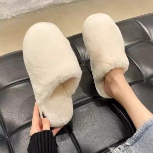 Furry Slippers Anti-slip Indoor Fashionable Rainbow Contrast Color Thermal Slippers