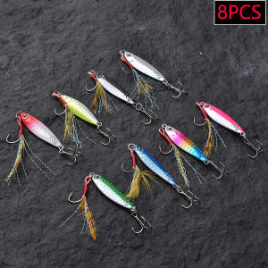 8PCS Metal Cast Micro Jig hooks Fishing Tackle Sea Artificial Bait Spoon Shore Casting Slow Jigging Fish Bass Fishing Lure Set