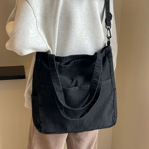 Artistic Denim Canvas Bag for Women Versatile Large Capacity Crossbody Bag Simple Korean Style Shoulder Bag for Students