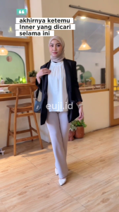 Inner Rayon Tanpa Lengan Highneck Dalaman Blazer Blus Blouse Hijab Adem Atasan Kerah Tinggi Polos Aksen Lipatan Kerut Leher Blus Wanita Basic Sleeveless