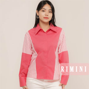 RIMINI - Kemeja  Katun Premiun Lengan Panjang Stripes Two-Tone  Size Xs-3Xl - Lavya Top 7797-1