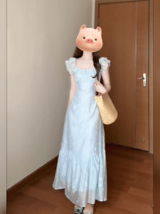 Xzy/Xin Zhengyan Plus Size Ladies French Tea Break Sweet U Collar Ruffles Dress Female Summer Gentle Temperament Long Dress