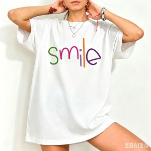 Sanrio | Hand-Painted Smiling Face Print Slimming Casual Short Sleeve Womens T-Shirt Street Style Summer Fashion Beach Scene Top