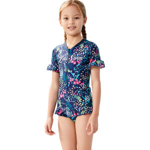 Zoke Childrens One-Piece Swimsuit Long Sleeve Triangle Warm Swimming Costume for Girls Kids Thermal Swimming Suits