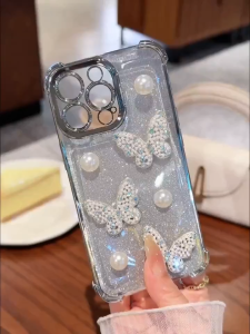 เคส OPPO Reno 14 14F 13 12 5G เคส OPPO Reno14 13 12 11 Pro เคส เพชร 3D เพิร์ลผีเสื้อ เคสโทรศัพท์ เคสกันกระแทก เคสนิ่มเคลือบไฟฟ้า