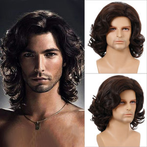 European and American mens wigs oblique bangs fluffy short curly hair cross-border wigs are hot-selling in foreign trade headgear mens hair spot.
