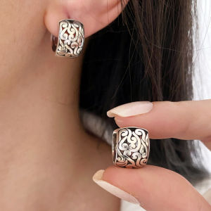 925 Sterling Silver Studs Earring for Women Vintage Crinkled Frosting Punk Rock Jewelry Party Gift Dropshipping