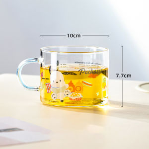 For Sanrio 450ML Glass Cups Cute Cinnamoroll Kuromi Transparent Cups with Handle Home Office Coffee Cup Breakfast Milk Juice Mug
