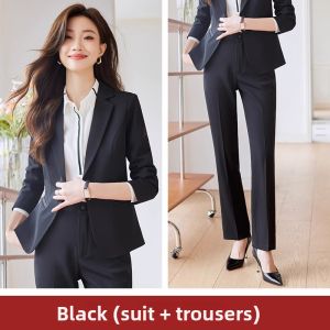 Gray Suit Set for Women New 2025 Professional Formal Outerwear Manager Hotel Front Desk Work Uniform Commute Style Polyester Fiber