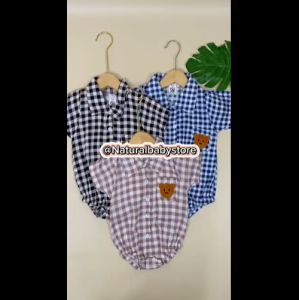 Baju Jumper Bayi Kotak-Kotak Bordir Bear Cotton Rayon 100%