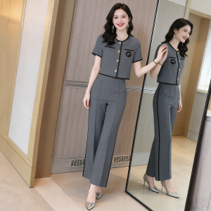 NUANPING | Bộ Quần Áo Nữ Mùa Hè Cao Cấp Phong Cách Dễ Thương Áo Blazer Tay Ngắn Quần Ống Rộng Cao Waist