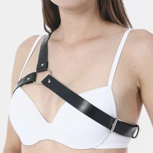 Adjustable Leather Body Belt for Women Metal O-Ring Decoration Gothic Punk Style Waist Harness for Dresses Nightclub Rave