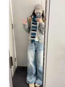 American Retro Washed Wide Leg Jeans Women High Waist Loose Straight Long Pants Autumn 2025 New Style Casual Comfortable Denim
