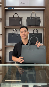 Túi Xách Cặp Da Nam Doanh Nhân GENCE CGL10 Da Bò Khóa Số Cao Cấp Màu Ghi Xám