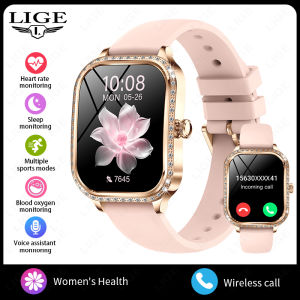 LIGE | New Fashion Women Smart Watch 1.75 Curved Screen Health Monitor Voice Assistant Sport Watches Bluetooth Call Smartwatch Ladies