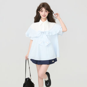 KEIKO | Áo Sơ Mi Ngắn T Tay Nhẹ Đẹp Nơ Trang Trí Màu Khối