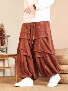 Mens Lantern Sport Pants Loose Harlan Winter Fashion Polyester Fiber High Waist Elastic Waistband Chinese Style Floral Print