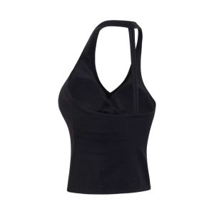 Breathable Yoga Vest Neck Hanging Cabbage Leaf Design Sports Bra with Chest Pad Running Training Top Comfortable Nylon Fabric