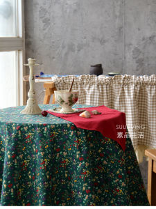 Retro American Countryside Christmas Green Floral Pure Cotton Tablecloth Dining Table Cover Cloth Tea Table Decorative Art
