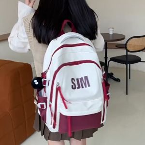 สไตล์อเมริกัน ย้อนยุค กระเป๋าเป้สะพายหลัง ความจุสูง นักเรียน กระเป๋าแล็ปท็อป กระเป๋าเป้ สะพายหลัง กระเป๋าเด็กนักเรียน กระเป๋าแฟชั่นนักศึกษา จุของได้เยอะ งานคุณภาพพรีเมี่ยม #SJM