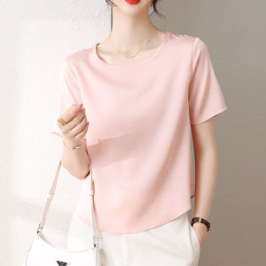 NVSHENJI | Loose Silk T-Shirt Women Authentic Hangzhou Mulberry Silk Solid Color Short Sleeve Heavyweight Silk Small Shirt Short Large Size Top