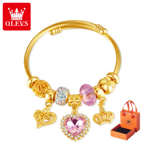 OLEVS สร้อยข้อมือผู้หญิงเพชรสูงสุด รูปหัวใจโรแมนติกหรู หราพร้อมกล่อง